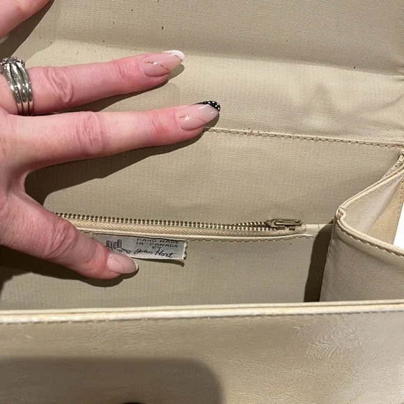 Vintage John Hort Handbag - Made in Canada Orange Brown Cream and gold tone - Picture 7 of 15